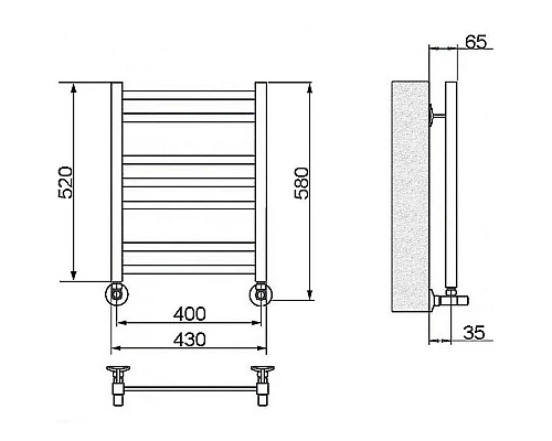 Заказать Водяной полотенцесушитель Ника Modern ЛМ 5 60x40 с вентилями Хром 7 перекладин в магазине сантехники Santeh-Crystal.ru