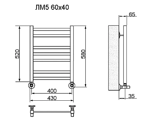 Приобрести Водяной полотенцесушитель Ника Modern ЛМ-5 60/40 Белый матовый в магазине сантехники Santeh-Crystal.ru