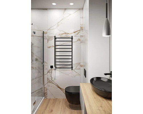 Купить Электрический полотенцесушитель Ника Step-2 100/50 Черный матовый в магазине сантехники Santeh-Crystal.ru