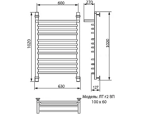 Заказать Водяной полотенцесушитель Ника Trapezium ЛТ (Г2) ВП 100/60 с полкой Хром в магазине сантехники Santeh-Crystal.ru