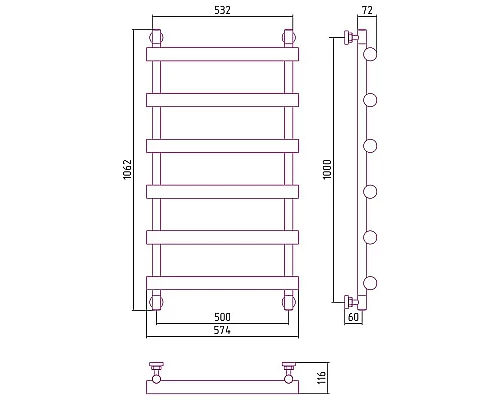 Купить Водяной полотенцесушитель Сунержа Атлант 1000x500 17-0226-1050 Черный в магазине сантехники Santeh-Crystal.ru
