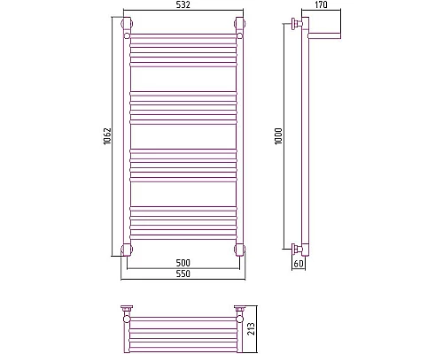 Приобрести Водяной полотенцесушитель Сунержа Богема+ 1000х500 00-0223-1050 с полкой Хром в магазине сантехники Santeh-Crystal.ru