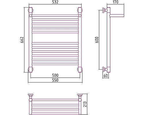 Купить Водяной полотенцесушитель Сунержа Богема+ 600х500 00-0223-6050 с полкой Хром в магазине сантехники Santeh-Crystal.ru