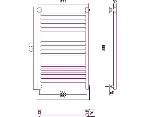 Заказать Водяной полотенцесушитель Сунержа Богема+ прямая 800х500 05-0220-8050 Состаренная бронза в магазине сантехники Santeh-Crystal.ru