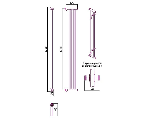 Купить Водяной полотенцесушитель Сунержа Хорда 1200x195 31-0124-1200 Черный матовый в магазине сантехники Santeh-Crystal.ru