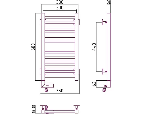 Купить Электрический полотенцесушитель Сунержа Модус 2.0 600x300 L 00-5600-6030 Хром в магазине сантехники Santeh-Crystal.ru