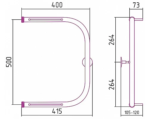 Купить Водяной полотенцесушитель Сунержа Стилье П-образный 500х400 00012-5040 Хром в магазине сантехники Santeh-Crystal.ru
