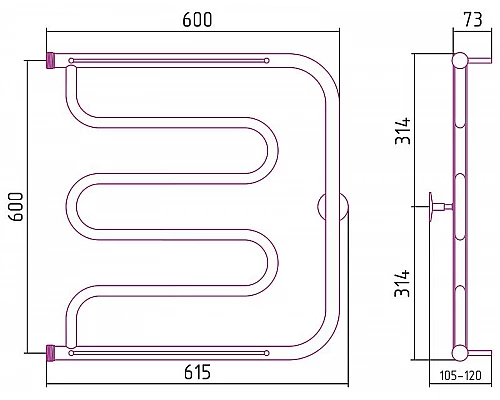 Заказать Водяной полотенцесушитель Сунержа Стилье Тандем 600х600 00016-6060 Хром в магазине сантехники Santeh-Crystal.ru