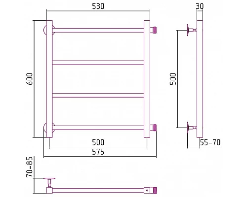 Купить Водяной полотенцесушитель Сунержа Стилье Версия-КБ 500х500 00630-5050 Хром в магазине сантехники Santeh-Crystal.ru