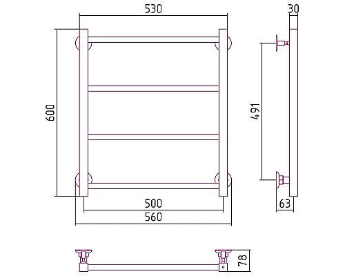 Купить Водяной полотенцесушитель Сунержа Стилье Версия-КН 600х500 00640-6050 Хром в магазине сантехники Santeh-Crystal.ru