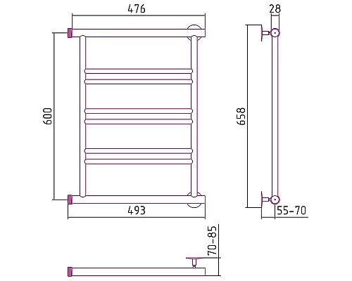 Купить Водяной полотенцесушитель Сунержа Стилье Минор 600х500 00601-6050 Хром в магазине сантехники Santeh-Crystal.ru
