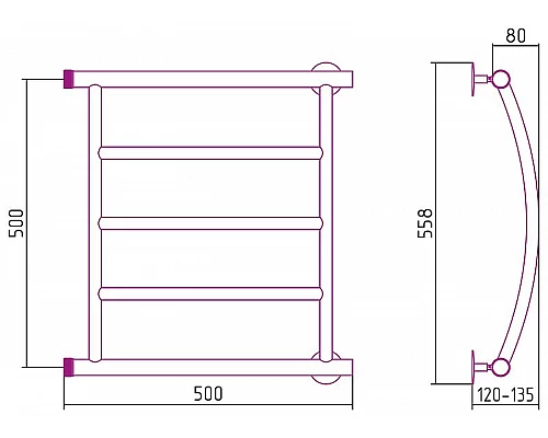 Заказать Водяной полотенцесушитель Сунержа Стилье Минор 500х500 00602-5050 Хром в магазине сантехники Santeh-Crystal.ru