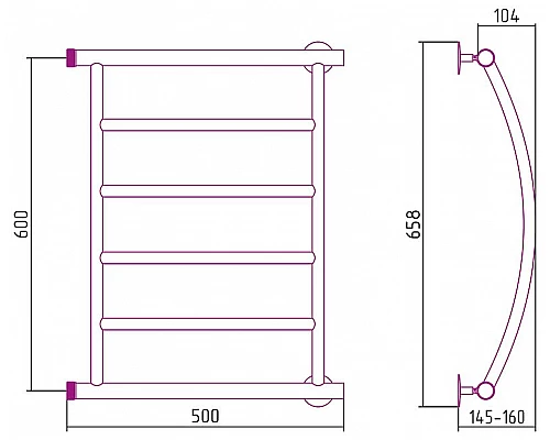 Купить Водяной полотенцесушитель Сунержа Стилье Минор 600х500 00602-6050 Хром в магазине сантехники Santeh-Crystal.ru