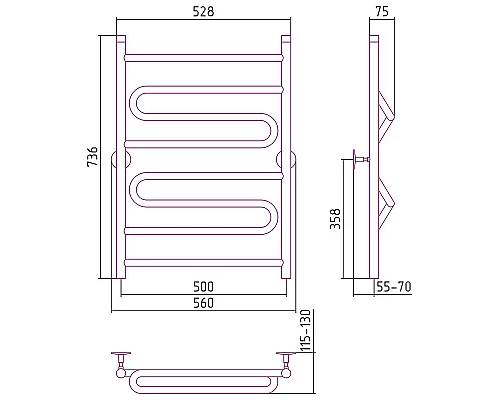 Приобрести Водяной полотенцесушитель Сунержа Стилье Универсал-51 800х500 00651-8050 Хром в магазине сантехники Santeh-Crystal.ru