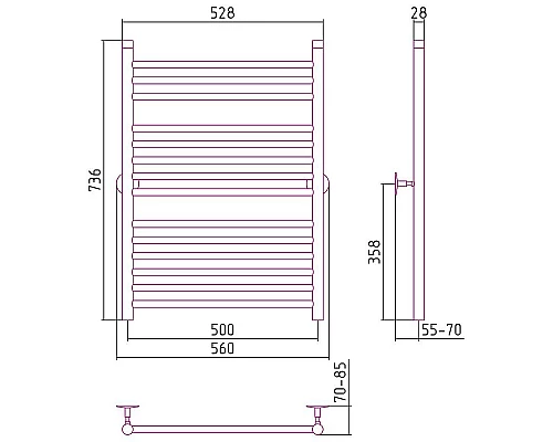 Купить Водяной полотенцесушитель Сунержа Стилье Универсал-53 800х500 00653-8050 Хром в магазине сантехники Santeh-Crystal.ru
