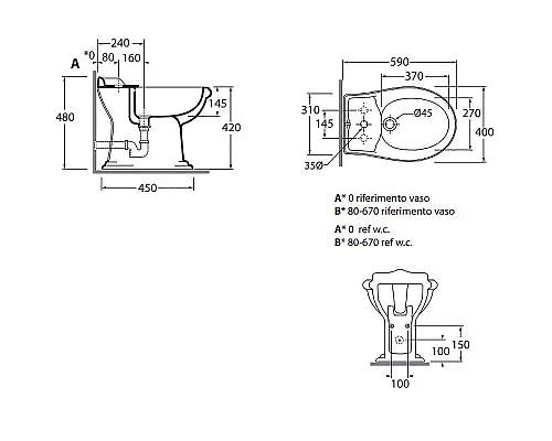 Заказать Биде Azzurra Jubilaeum JUBIT000000MBI/(JUB510 bi)x1 Белое в магазине сантехники Santeh-Crystal.ru