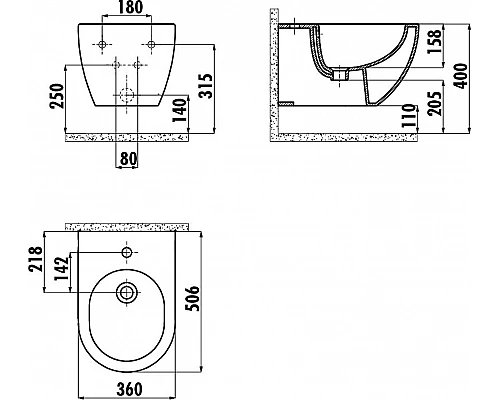 Заказать Биде Creavit Free FE510-00AM00E-0000 подвесное Антрацит матовое в магазине сантехники Santeh-Crystal.ru