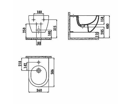 Купить Биде Creavit Free FE510-00SM00E-0000 подвесное Черное матовое в магазине сантехники Santeh-Crystal.ru