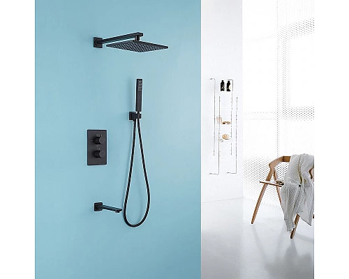 Приобрести Душевая система Abber Insel AF8050B с термостатом Черная матовая в магазине сантехники Santeh-Crystal.ru
