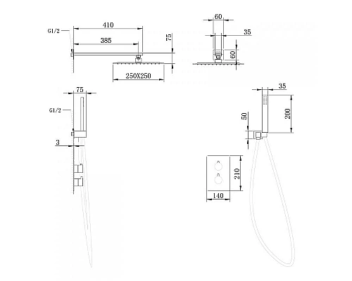 Купить Душевая система Abber Insel AF8051B с термостатом Черная матовая в магазине сантехники Santeh-Crystal.ru