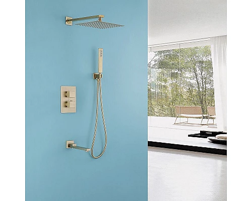 Купить Душевая система Abber Daheim AF8250G с термостатом Золото матовое в магазине сантехники Santeh-Crystal.ru