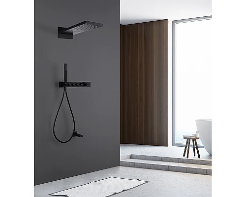 Душевая система Abber Rund AF8753B с термостатом Черная матовая