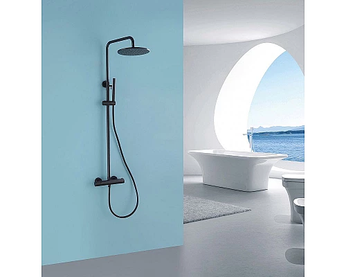 Приобрести Душевая система Abber Wasser Kreis AF8160B с термостатом Черная матовая в магазине сантехники Santeh-Crystal.ru