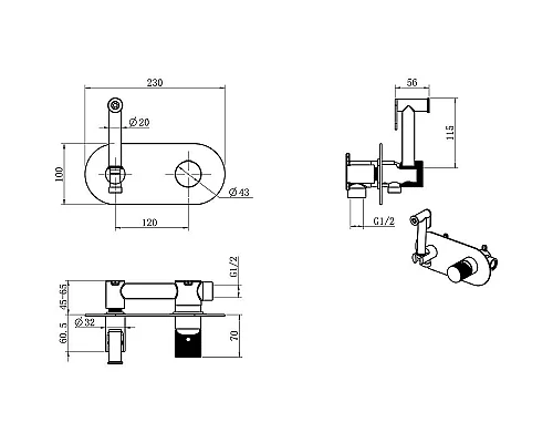 Заказать Гигиенический душ со смесителем Boheme Stick 127-BB Черный матовый в магазине сантехники Santeh-Crystal.ru