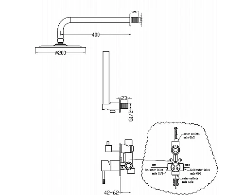 Заказать Душевая система Boheme Uno 464-BCR Черная матовая Хром в магазине сантехники Santeh-Crystal.ru
