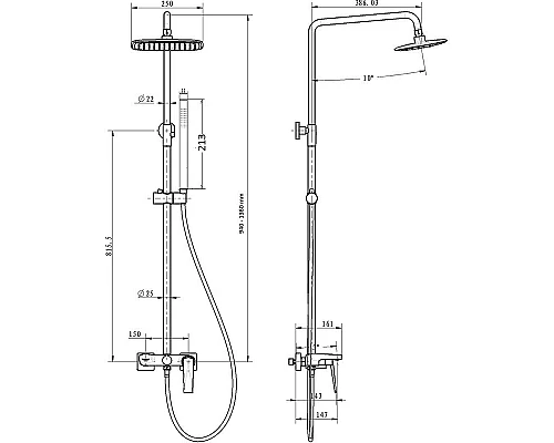 Приобрести Душевая система Boheme Venturo 378-SGM Оружейная сталь глянцевая в магазине сантехники Santeh-Crystal.ru