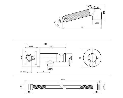 Купить Гигиенический душ со смесителем Bossini Nikita E37008B.022 Бронза в магазине сантехники Santeh-Crystal.ru