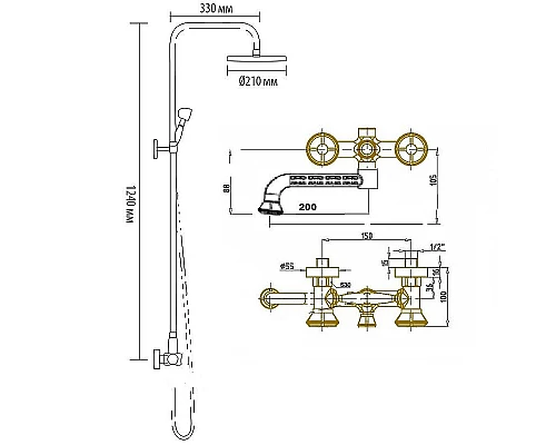 Купить Душевая система Bronze de Luxe Royal 10121PF/1 Бронза в магазине сантехники Santeh-Crystal.ru