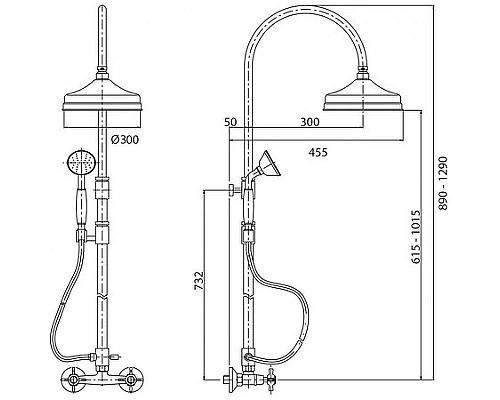 Душевая система Cezares Lord LORD-CD-30-03/24-M Золото 24 карат