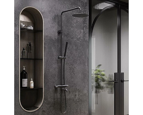 Заказать Душевая система Damixa Scandinavian Pure 936810300 с термостатом Черная матовая в магазине сантехники Santeh-Crystal.ru