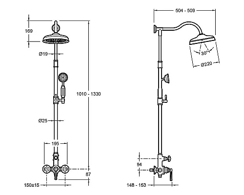 Приобрести Душевая система Jacob Delafon Cleo 1889 E24311-CP Хром в магазине сантехники Santeh-Crystal.ru