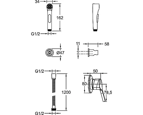 Купить Гигиенический душ со смесителем Jacob Delafon Elate E24610-BL Черный матовый в магазине сантехники Santeh-Crystal.ru