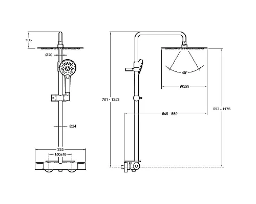 Приобрести Душевая система Jacob Delafon Metro E26589-CP с термостатом Хром в магазине сантехники Santeh-Crystal.ru