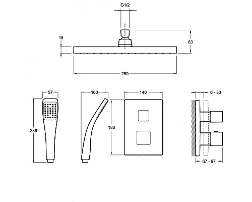 Купить Душевая система Jacob Delafon Modulo E30757-CP с термостатом Хром в магазине сантехники Santeh-Crystal.ru