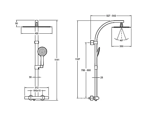 Купить Душевая система Jacob Delafon Talan E20642RU-CP с термостатом Хром в магазине сантехники Santeh-Crystal.ru