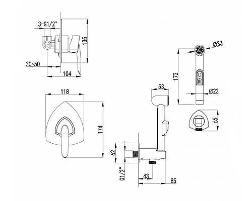 Заказать Гигиенический душ со смесителем Lemark Mars LM3519C Хром в магазине сантехники Santeh-Crystal.ru