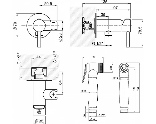 Купить Гигиенический душ со смесителем Paini Imola 53CR442RRU Хром в магазине сантехники Santeh-Crystal.ru