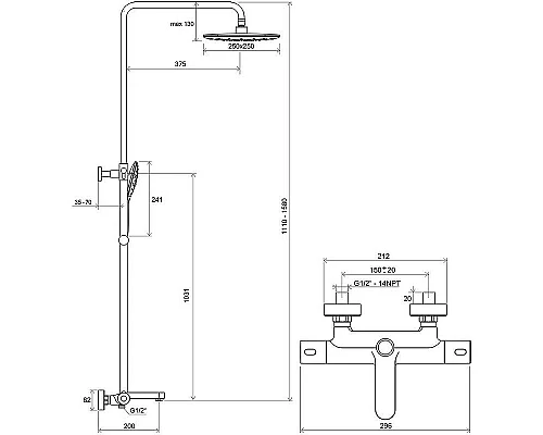 Приобрести Душевая система Ravak Termo TE 092.00/150 X070098 с термостатом Хром Белый в магазине сантехники Santeh-Crystal.ru