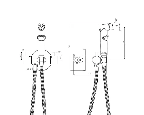 Купить Гигиенический душ со смесителем Rossinka X25-58 с термостатом Хром в магазине сантехники Santeh-Crystal.ru