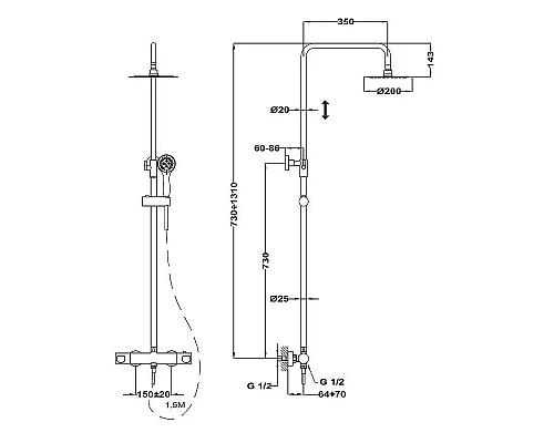 Приобрести Душевая система Teka Manacor 842380200 с термостатом Хром в магазине сантехники Santeh-Crystal.ru