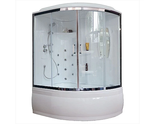 Приобрести Душевой бокс Royal Bath ALP 150x100 RB150ALP-T-CH-L с гидромассажем стекло прозрачное задние стенки Белые в магазине сантехники Santeh-Crystal.ru