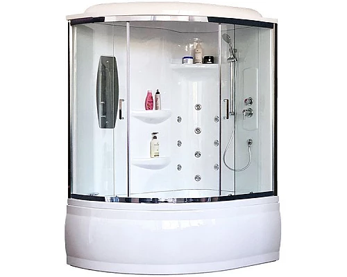 Купить Душевой бокс Royal Bath ALP 150x100 RB150ALP-T-CH-R с гидромассажем стекло прозрачное задние стенки Белые в магазине сантехники Santeh-Crystal.ru
