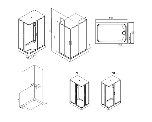 Приобрести Душевая кабина AM.PM Gem 120х80 W90C-404-12080MT без гидромассажа в магазине сантехники Santeh-Crystal.ru