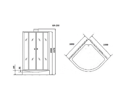 Заказать Душевая кабина Grossman GR250 100x100 Черная без гидромассажа в магазине сантехники Santeh-Crystal.ru