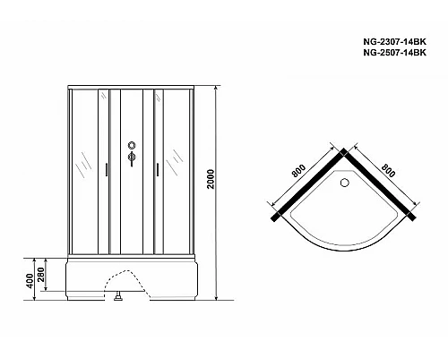 Заказать Душевая кабина Niagara Classic 80x80 NG-2307-14BK без гидромассажа в магазине сантехники Santeh-Crystal.ru