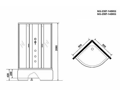 Приобрести Душевая кабина Niagara Classic 80x80 NG-2307-14BKG с гидромассажем в магазине сантехники Santeh-Crystal.ru